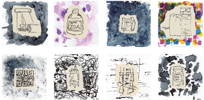 Object collection: eight ink and watercolor studies of artifacts
